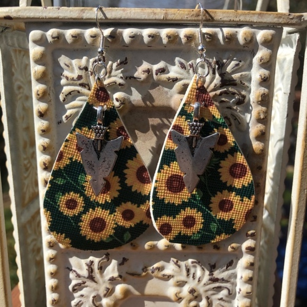 Sunflower Faux Leather Earrings - Picture 3 of 4